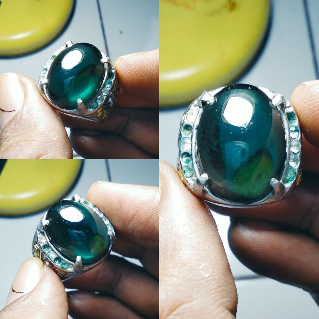 Batu cincin kinyang daun natural obsidian green colour Cc92