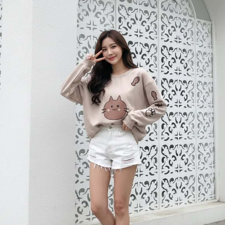 (COD) Miu Cat Sweater Wanita Oversize XXL I Crewneck Bigsize Hoodie Zipper Jumbo  Kucing