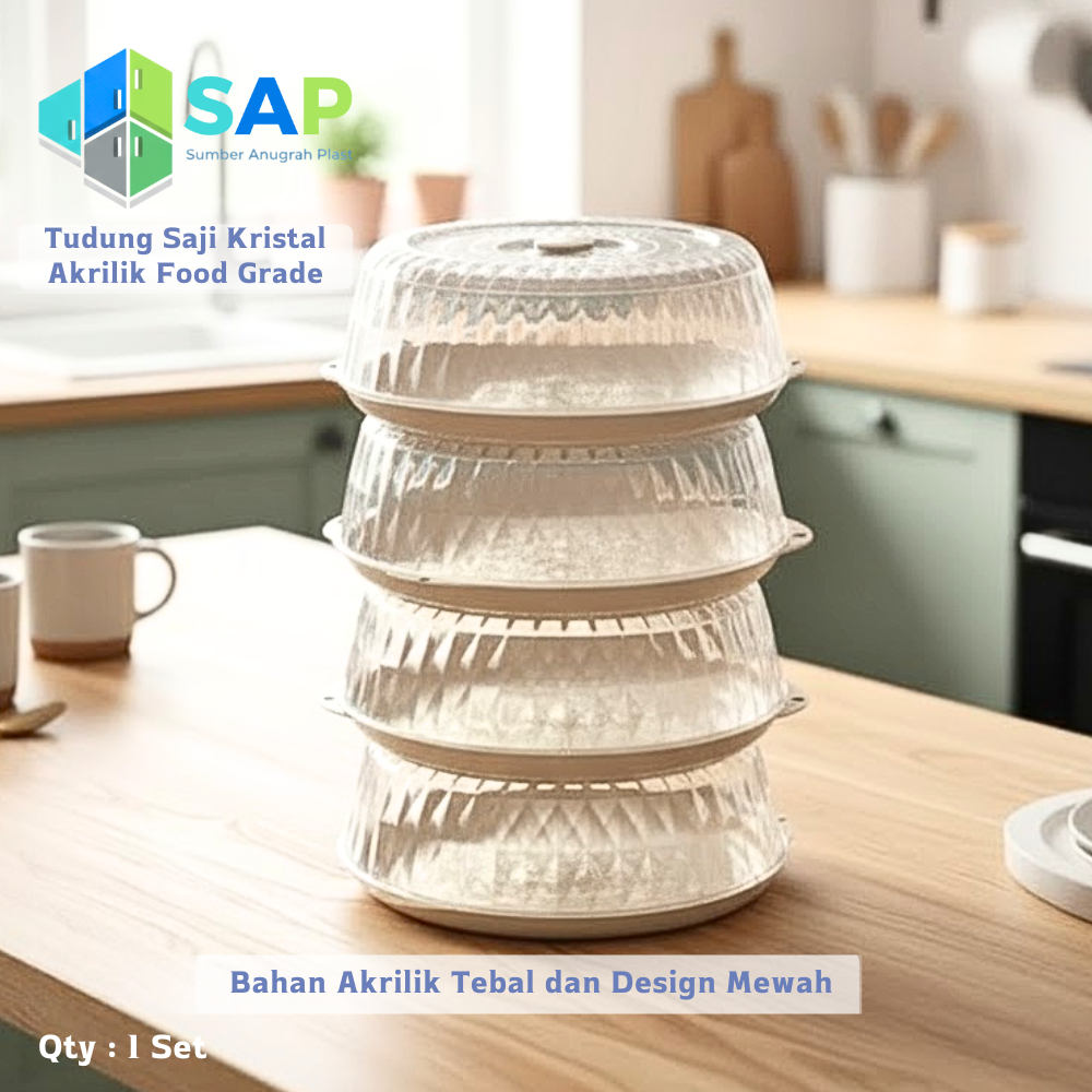 SAP Tudung Saji Kristal 3 4 5 Tingkat / Tudung Saji Acrylic Makanan Tebal Premium / Lemari Makanan