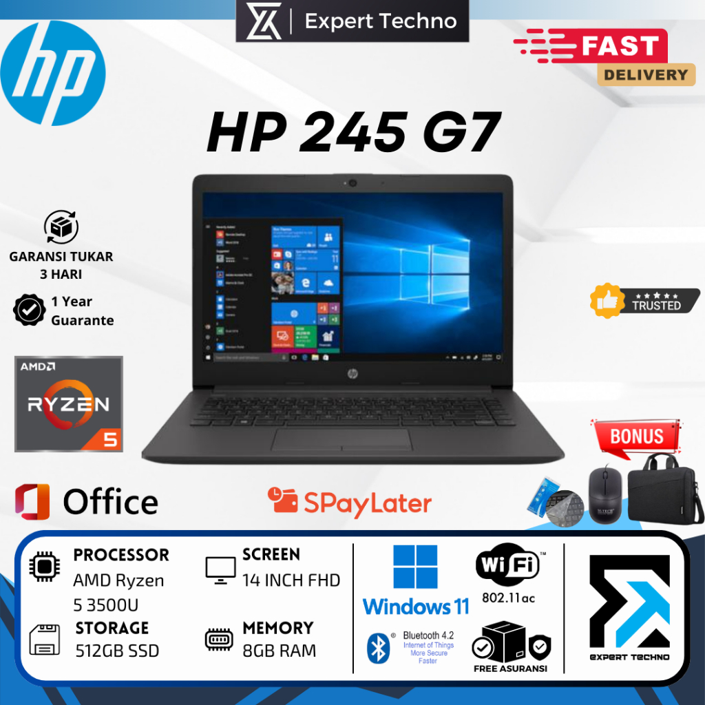 LAPTOP HP 14 AMD Ryzen 5 3500U 8GB RAM 512GB SSD WIN11 - HP 245 G7