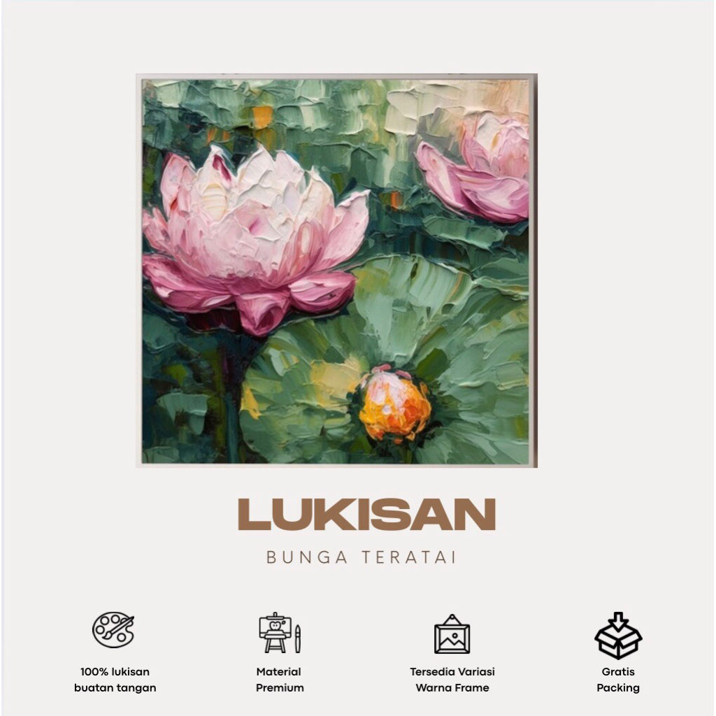Lukisan Bunga Teratai Tekstur – Floral Lotus Painting Aesthetic | Dekorasi Dinding Rumah Minimalis