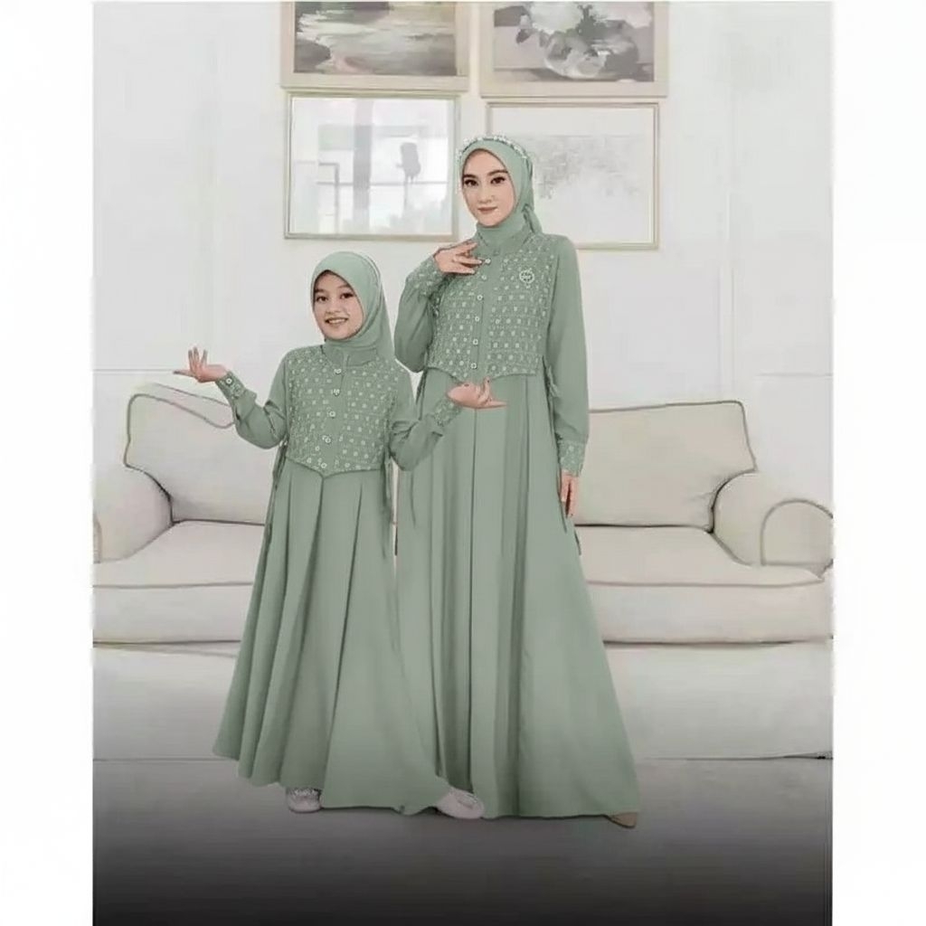 Shabira Dress Couple Ibu Anak Bahan Crinkle Airflow Mix Brokat - Shabira Gamis Mom & Kids Couple