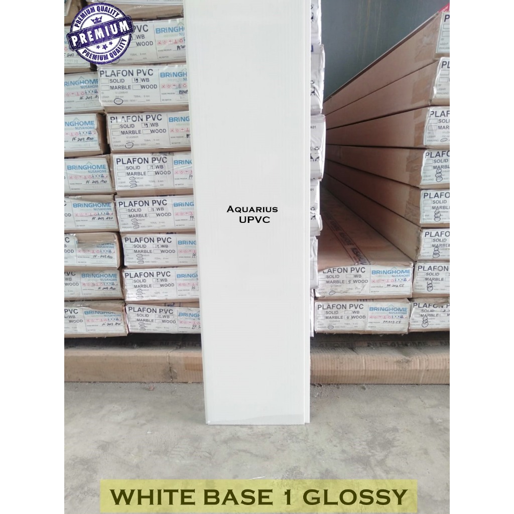 Plafon PVC Motif Putih White Base 1 Glossy Tebal 8mm Lebar 20cm Anti Air Rayap Kwalitas Premium