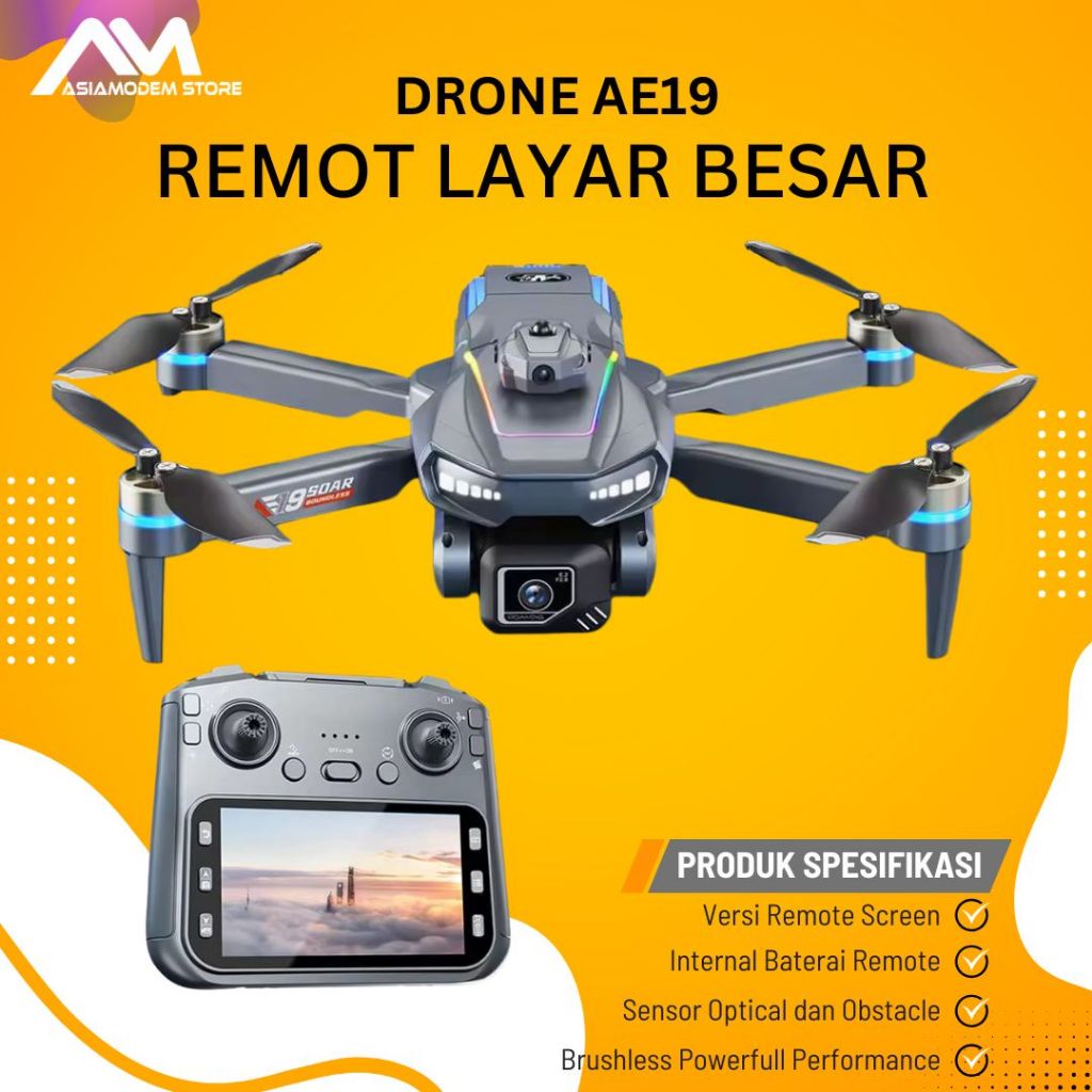 Drone AE19 Kamera HD | Remote Layar Besar | Obstacle Avoidance | Live View Real Time