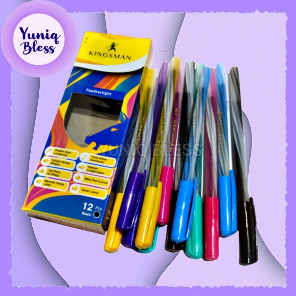 12 PCS Pena KINGSMAN A35 Pulpen Bolpen Ballpoint Ulir Uril Pelangi