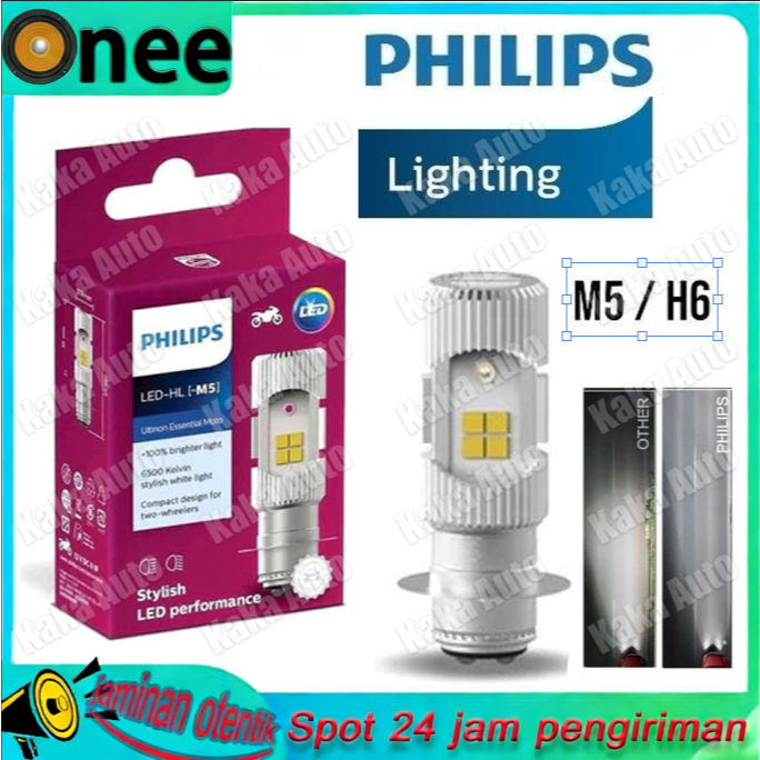ORIGINAL 100% Lampu depan LED philips m5 Lampu Depan Motor LED PHILIPS 2 Sisi Arus Wajib DC 6500K Ka