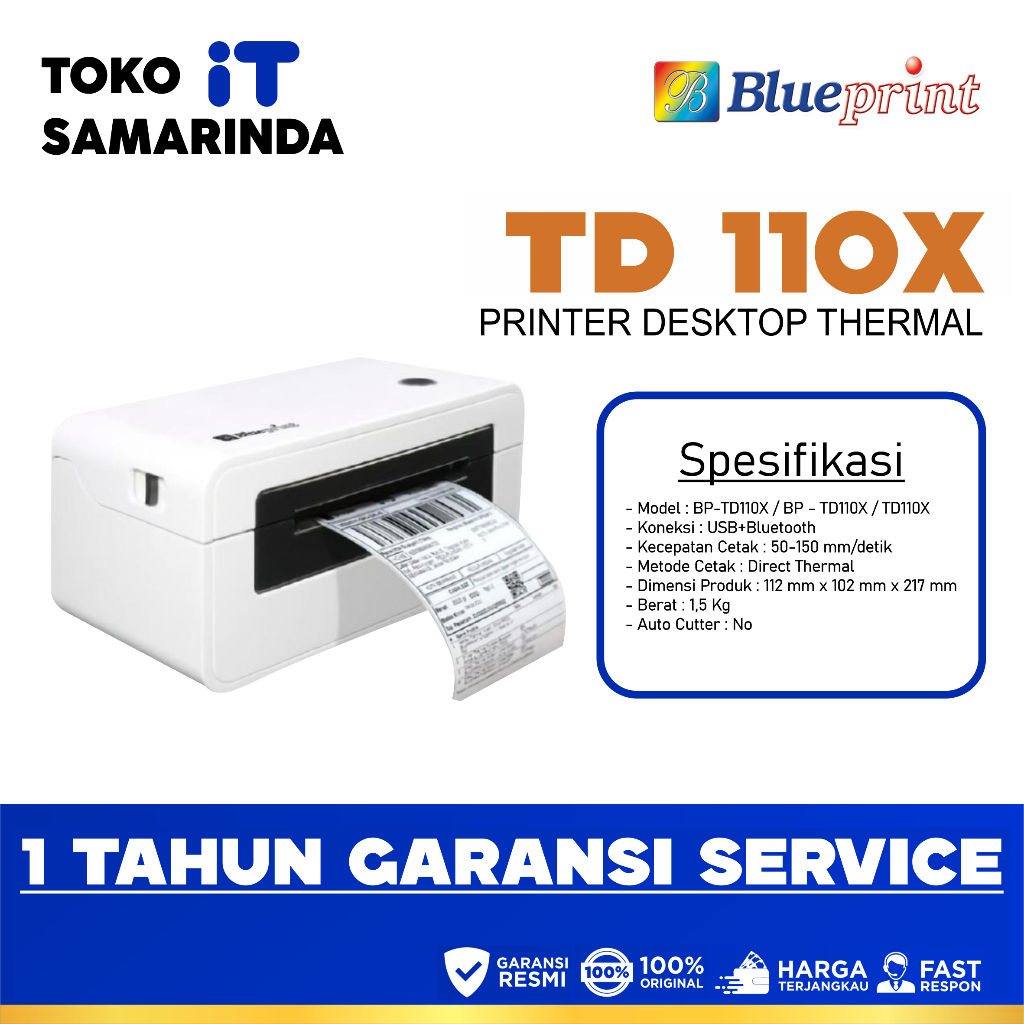Printer Barcode Thermal / Printer Label Resi TD110X (USB) Blueprint