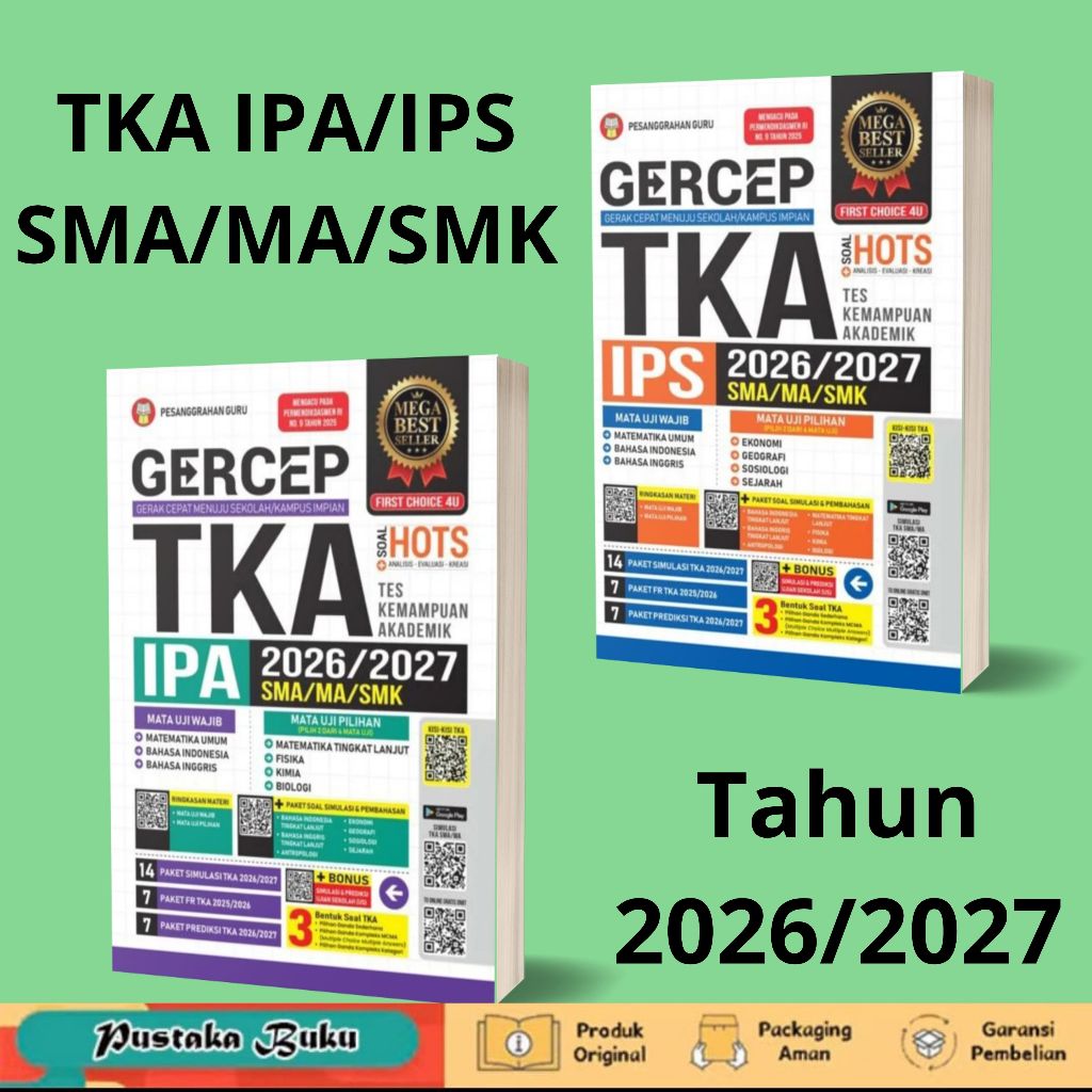 Buku Gercep TKA IPA/IPS/Bahasa/Inggris/Indonesia/Matematika Wajib SMA/MA/SMK 2025/2026