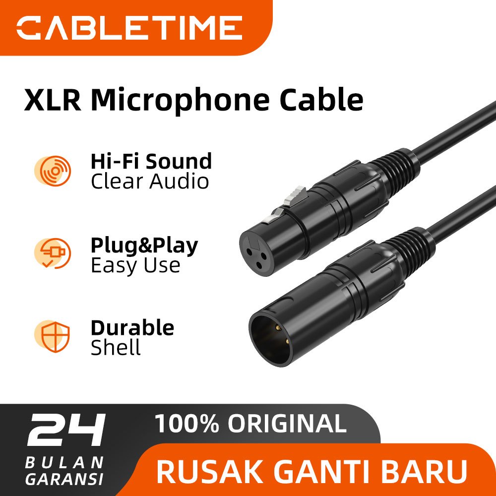 CABLETIME Kabel Aux Audio Microphone XLR Male to Female