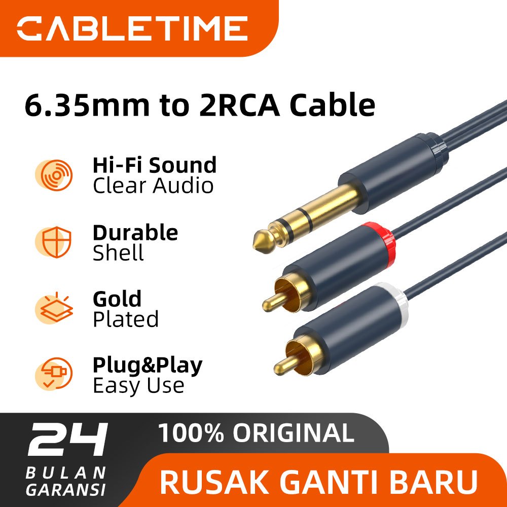 CABLETIME Kabel Aux 6.5mm to RCA Cable Jack Aux 6.5mm to 2-RCA Stereo