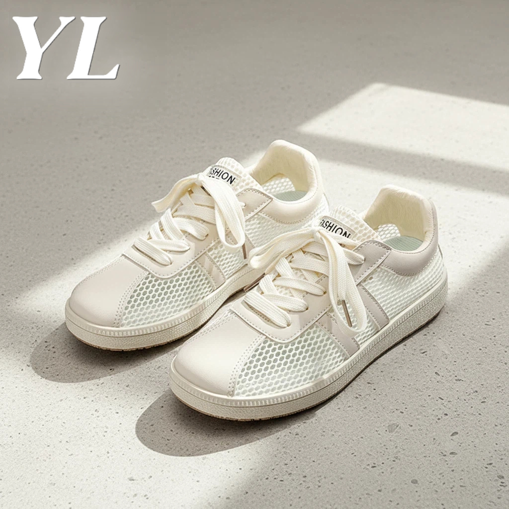 Sepatu Putih Sneakers Wanita Casual – Ringan & Bernapas, Mesh Tipis, Model Terbaru Sepatu Olahraga W