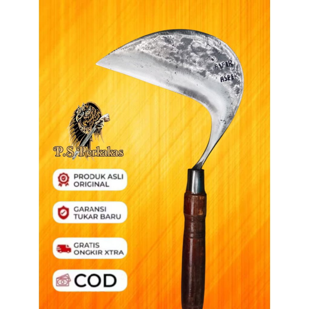 Arit Rumput Model Bandungan Asli Baja Per – Sabit Pengarit Rumput Super Tajam – Alat Pertanian Tradi