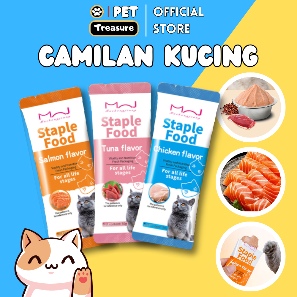 [Bixia] 10pcs Makanan Basah Kucing 50g Rasa Salmon Tuna Ayam Camilan Penggemuk Creamy Treats 0268