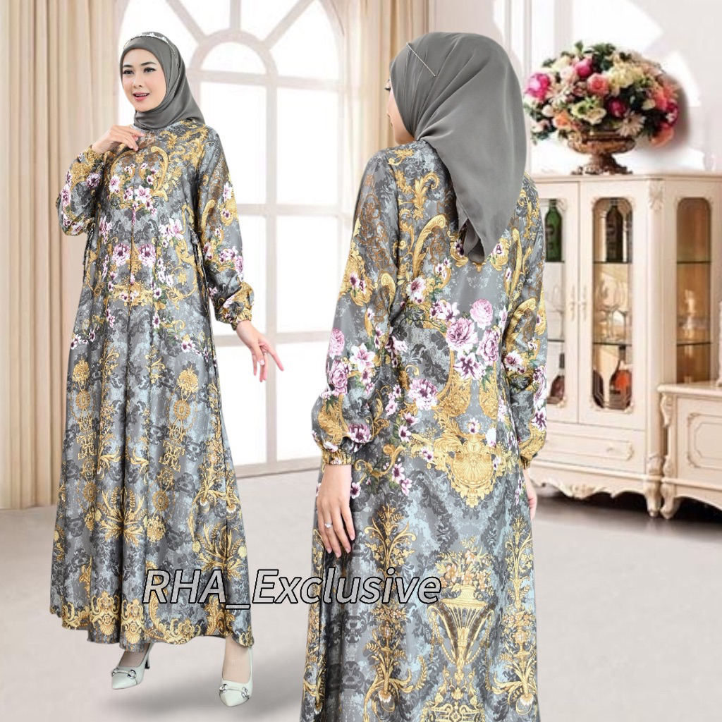 Gamis Wanita Silk Premium Adem Jatuh | Gamis Muslimah Elegan LD JUMBO 130-BROWN RAISYA
