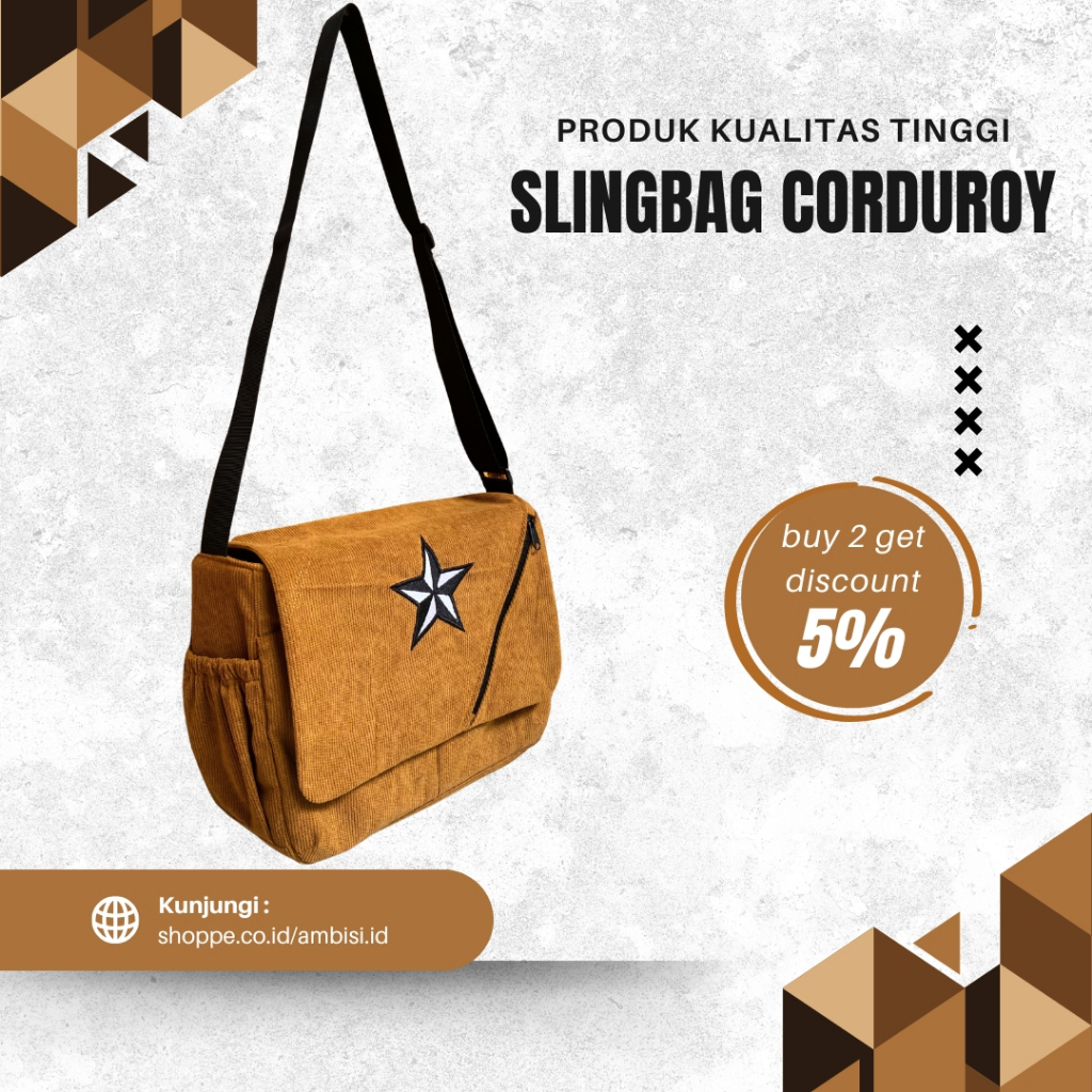 Tas Selempang Corduroy Pria Wanita Motif Bintang Elegan Bahan Corduroy Premium Tas Vintage