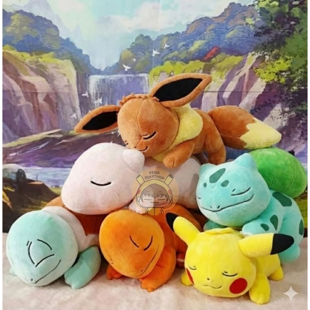 Boneka Pokemon Tidur Pikachu Charmander Bulbasaur Squirtle Eevee Mew