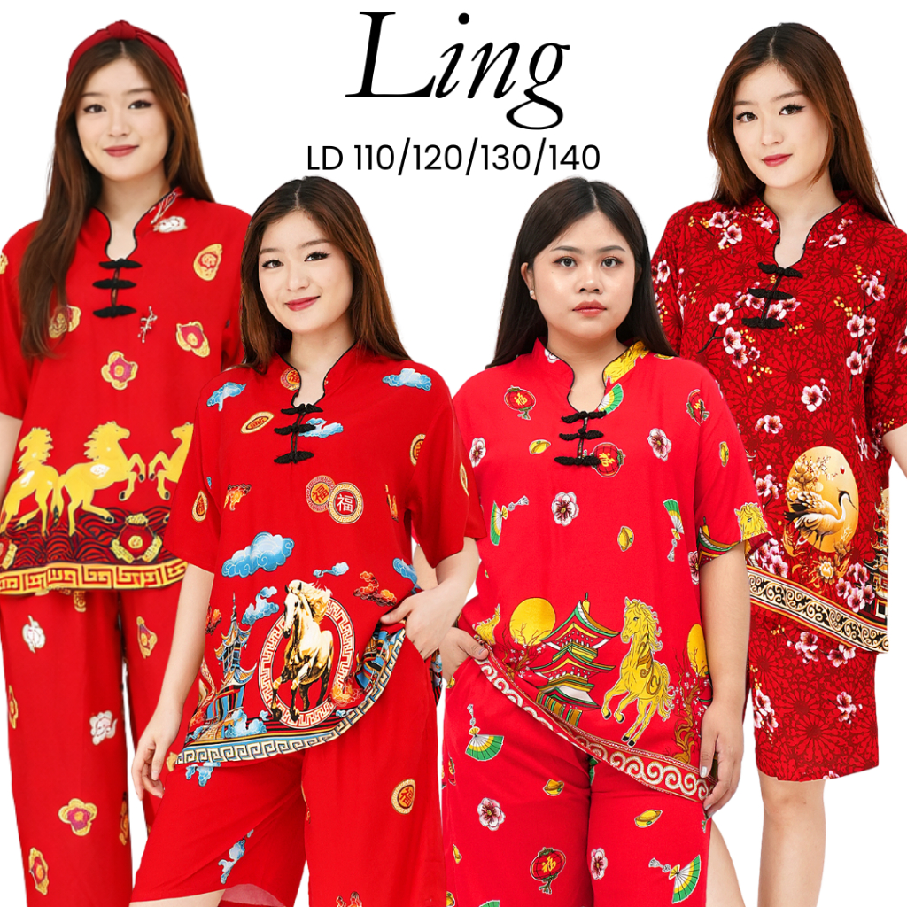 Setelan Baju Tidur Wanita Rayon Motif Kuda Merak Ukuran LD110-140 Jumbo Bigsize