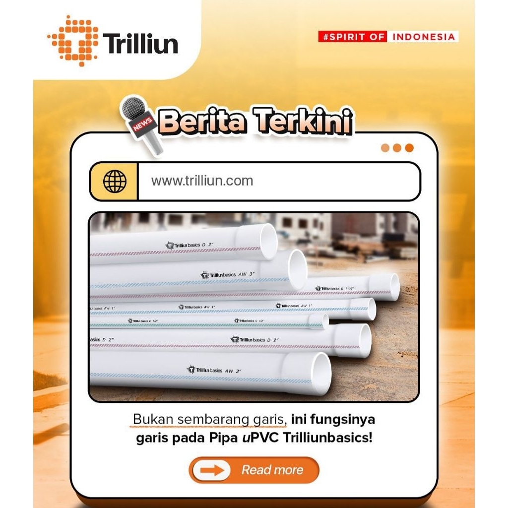 Pipa pvc trilliun putih AW eceran/pipa pvc meteran 1/2 aw - 1 1/2 aw