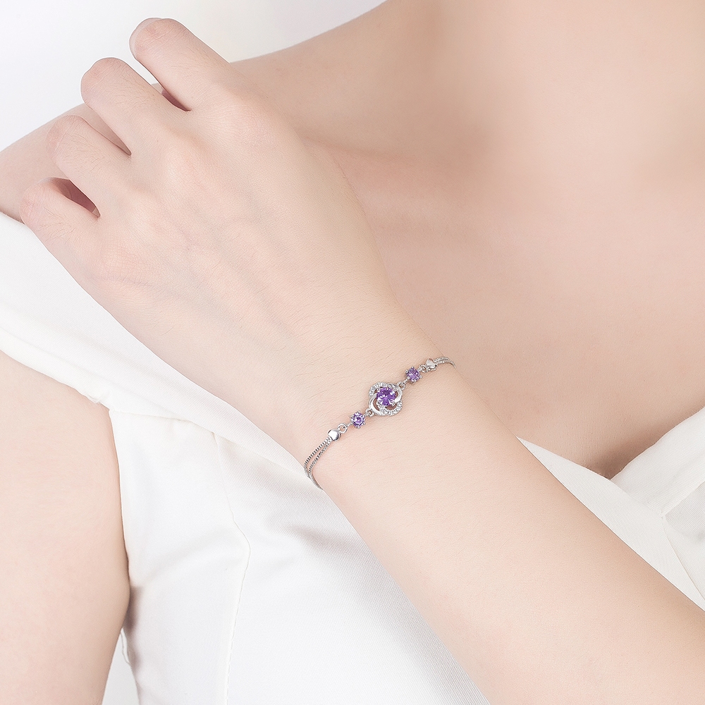 (Hits) Gelang Tangan Kristal Ungu Mewah Lapisan Perak Elegan - (COD)