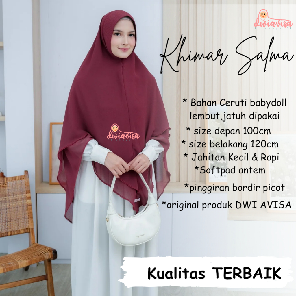 DWIAVISA Khimar Salma bordir Picot hijab Ceruti Babydoll kerudung 2 layer
