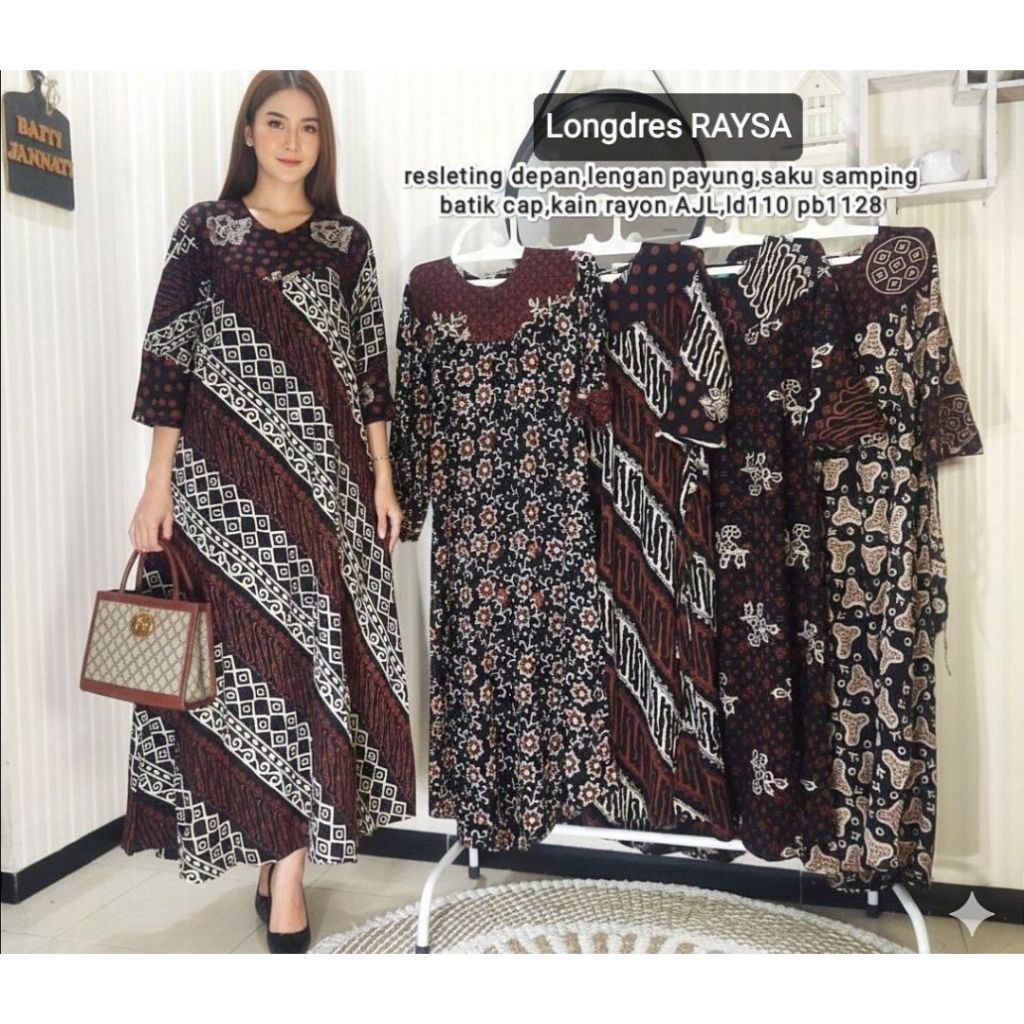 Gamis Raysa Cap Lintang - Longdress Batik Cap - Kain Santung Tebal
