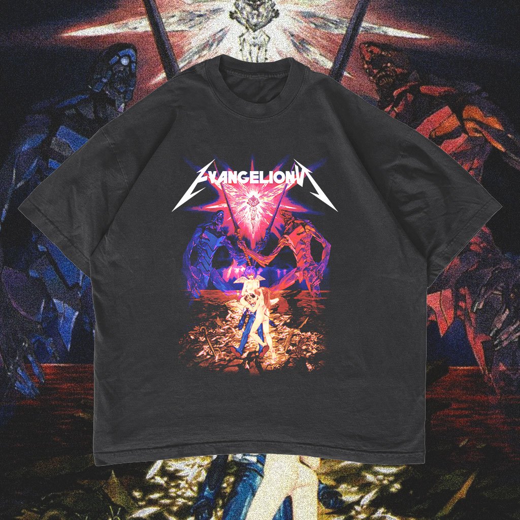 Kaos Band Metallica x Evangelion | Oversized T-shirt | Bootleg Vintage | Cotton Combed 24s #36