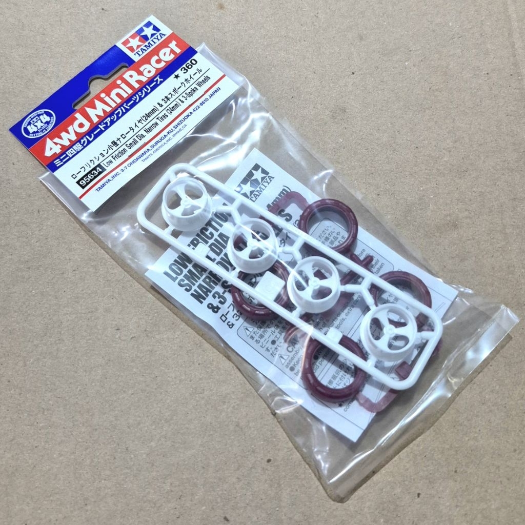 95634 Tamiya ban maroon small Low Friction Narrow 24mm & 3 spoke Wheels white
