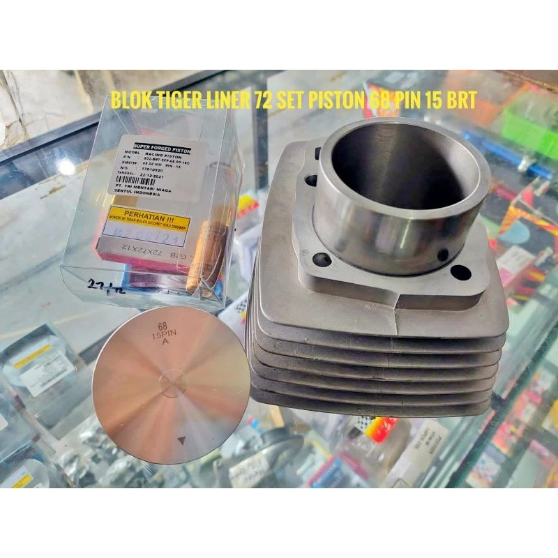 PAKET BORE UP CYLINDER BLOCK BLOK TIGER DIAMETER LINER LUAR  72 DAN 74 SET PISTON 68 BRT PIN 15~BOYR