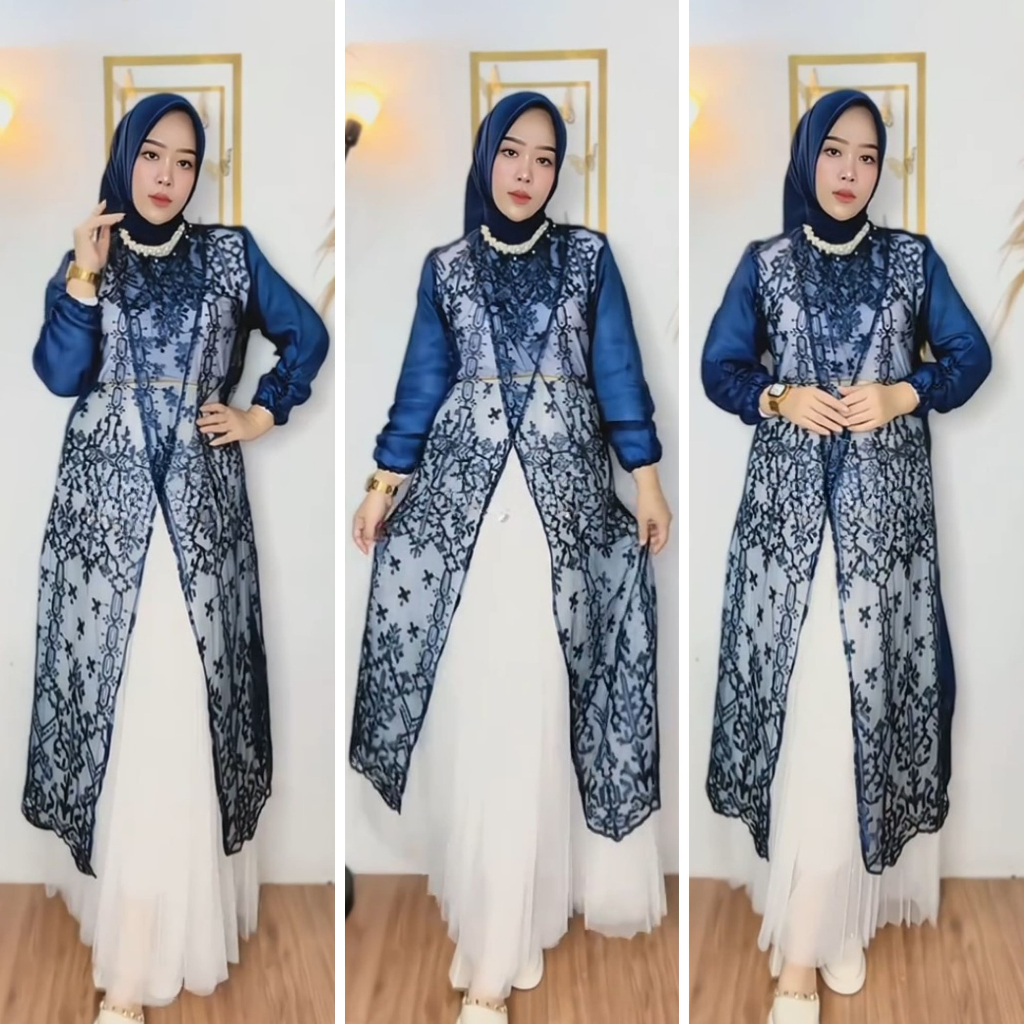 Nazela Dress Gamis Wanita Brokat Mix Organza Satin Premium Gamis Brukat Raya / Baju Pakaian Wanita B