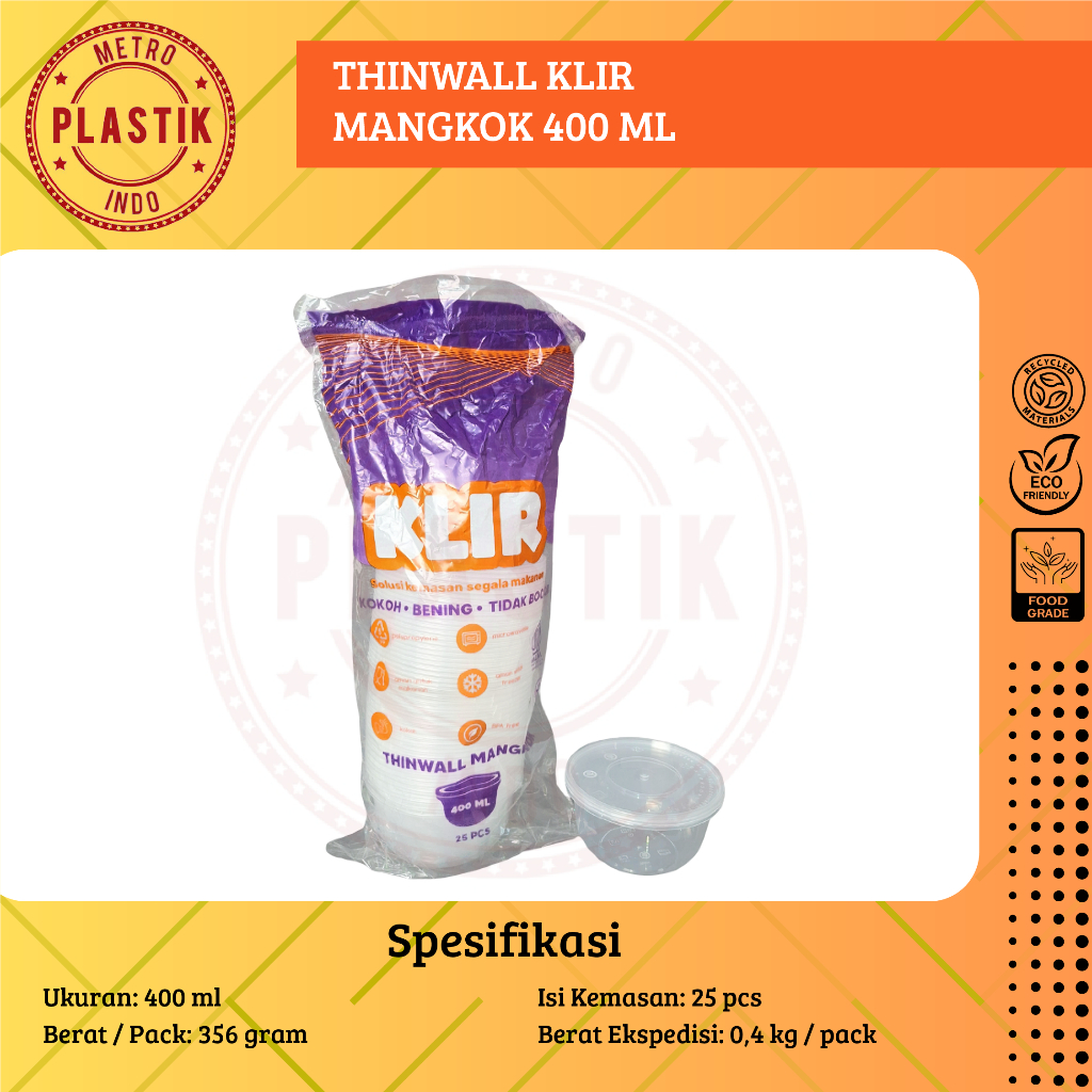 Thinwall Klir 400ml Bowl | Mangkok Plastik 400 ml KLIR BOWL @25set