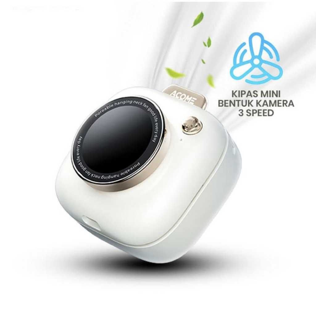 ACOME Mini Fan Desain Kamera Portable Kipas Angin Mode Senyap 3 Mode Kecepatan AF002 Original