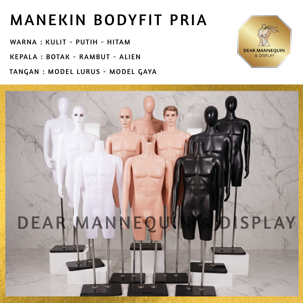 DMD - MANEKIN BODYFIT PRIA DENGAN TIANG PLAT PLASTIK - PATUNG BAJU PRIA ATASAN - CELANA - KEMEJA