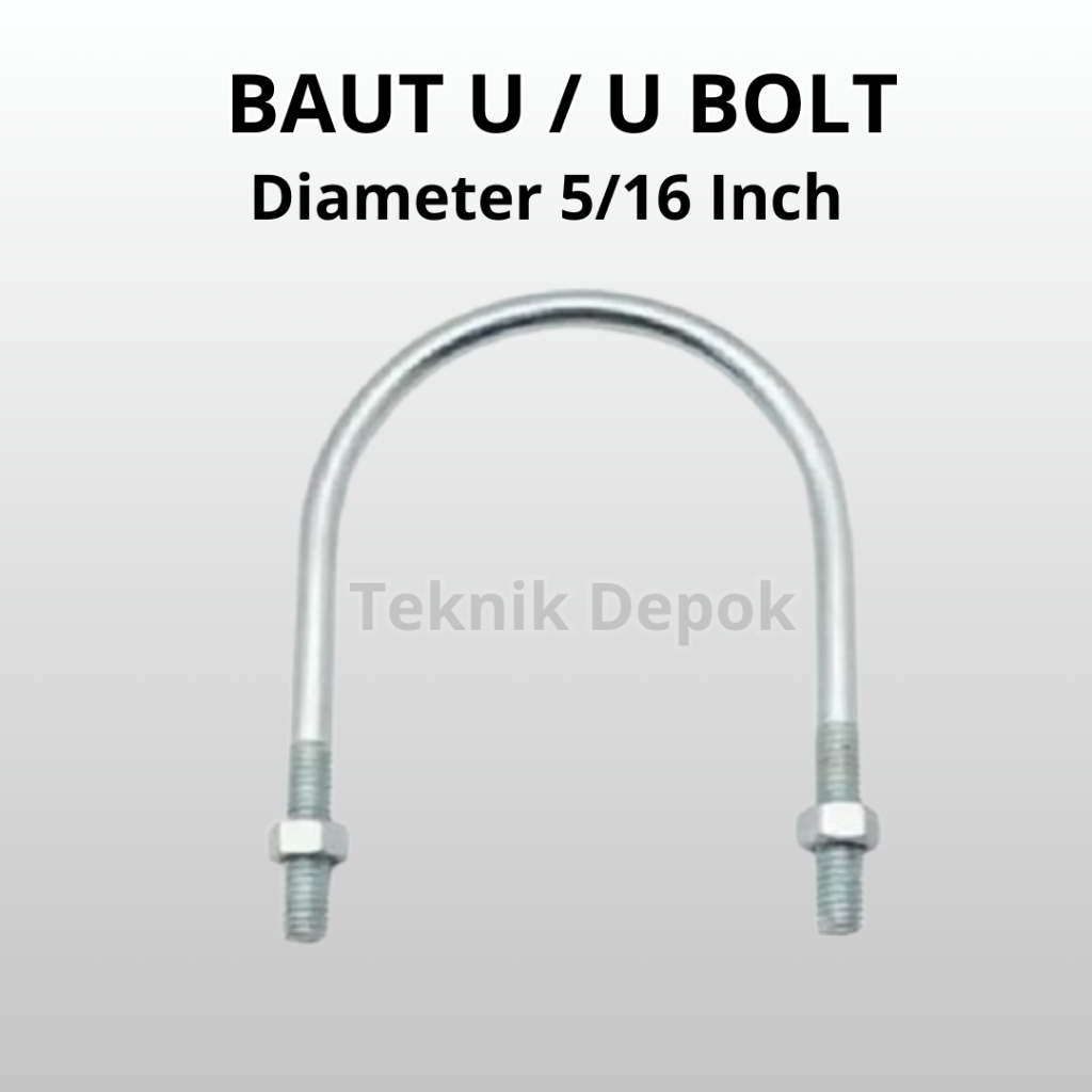 Perbuah Baut U 5/16 x 1 1/4 inch Galvanis Klem Pengencang Pipa 2 Mur U Bolt 8 mm x 1.25 inch UBolt C