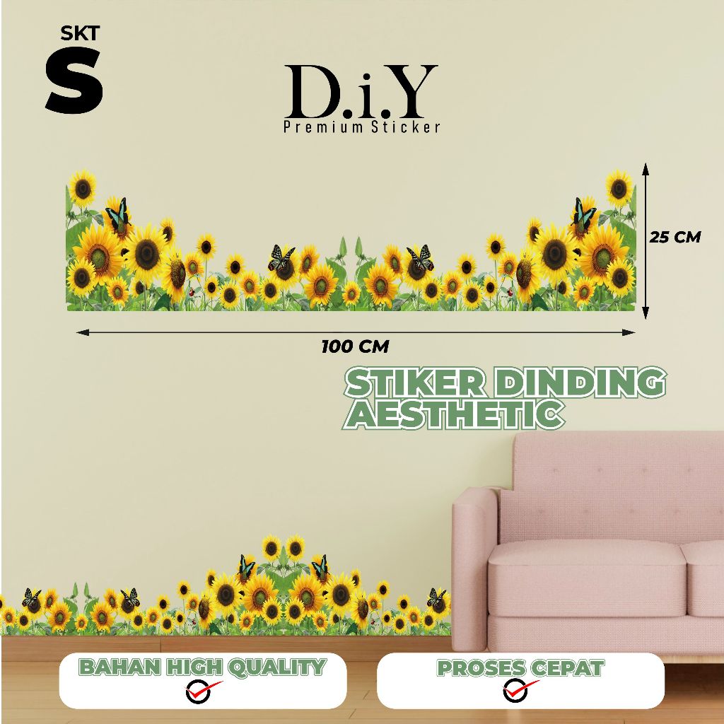 STICKER DINDING MOTIF RUMPUT ESTETIK-STIKER DINDING BUNGA MATAHARI/TULIP/KUNING TRANSPARAN CUTTING