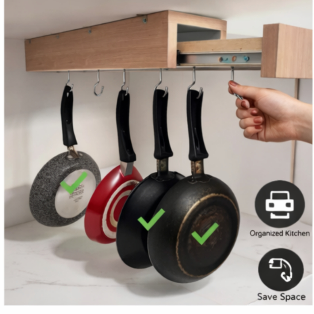 Gantungan Panci Rel Tarik Dorong Tempat Wajan gantung Rell – Rak Panci Kolong Dapur
