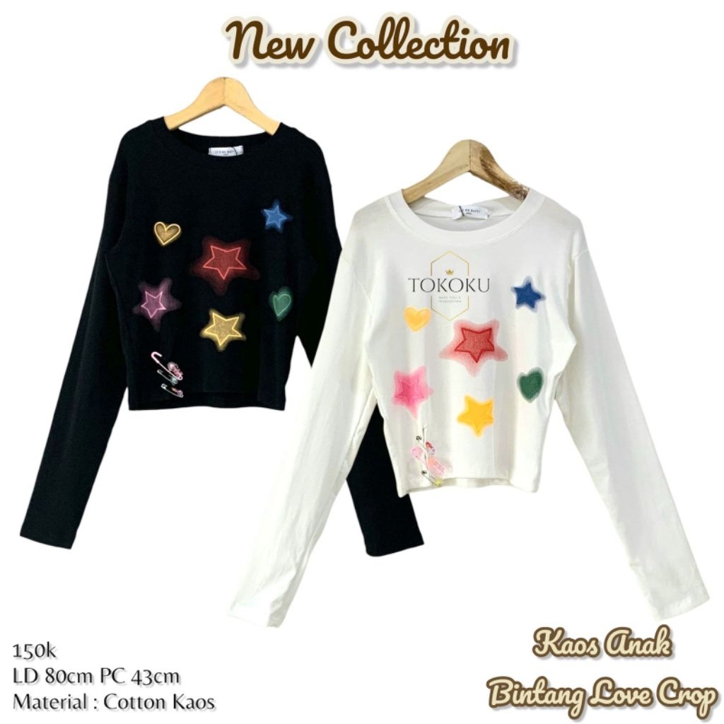TOKOKU Kaos Anak Perempuan Bintang Crop Lengan Panjang