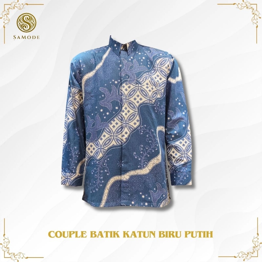 SAMODE BATIK PD BIRU PUTIH | KEMEJA BATIK PRIA DEWASA | BATIK COUPLE AYAH DAN ANAK