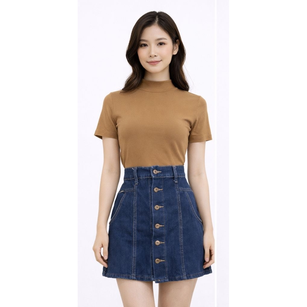 SATU SET turtle neck lime dan rok kancing bahan jeans preloved zara