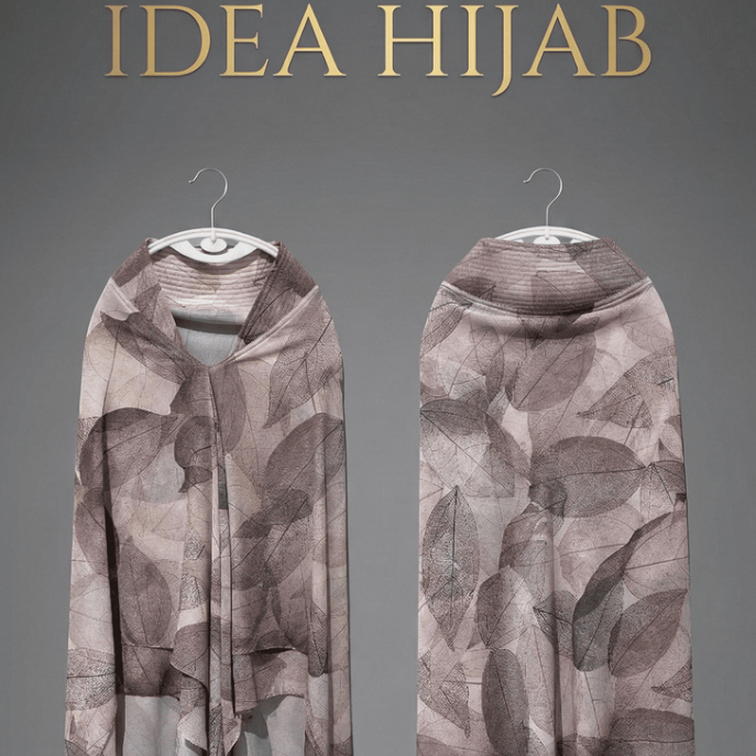 IDEA HIJAB: KHIMAR Double Layer | Motif Daun | Pink Dusty | Bahan Lembut & Dingin | Kain Premium