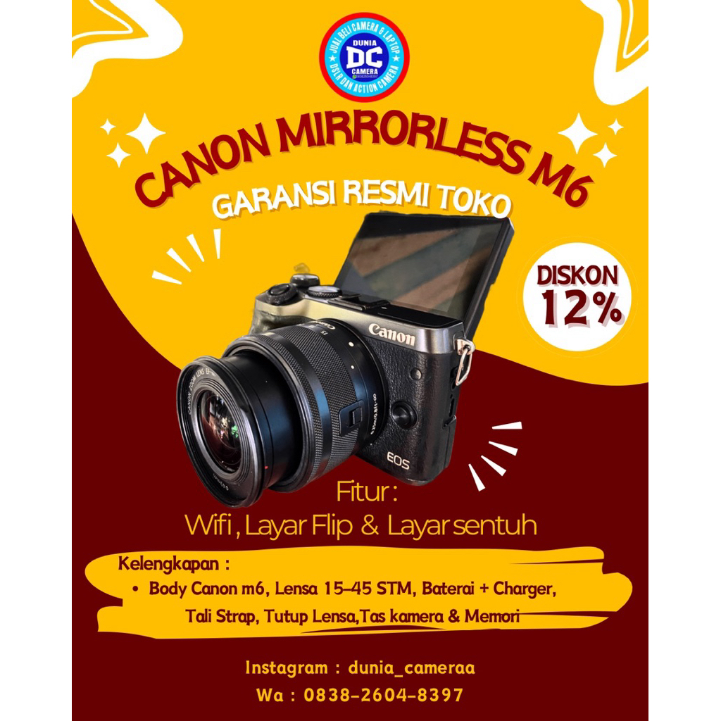 Canon Eos Mirrorless M6 bekas normal mulus