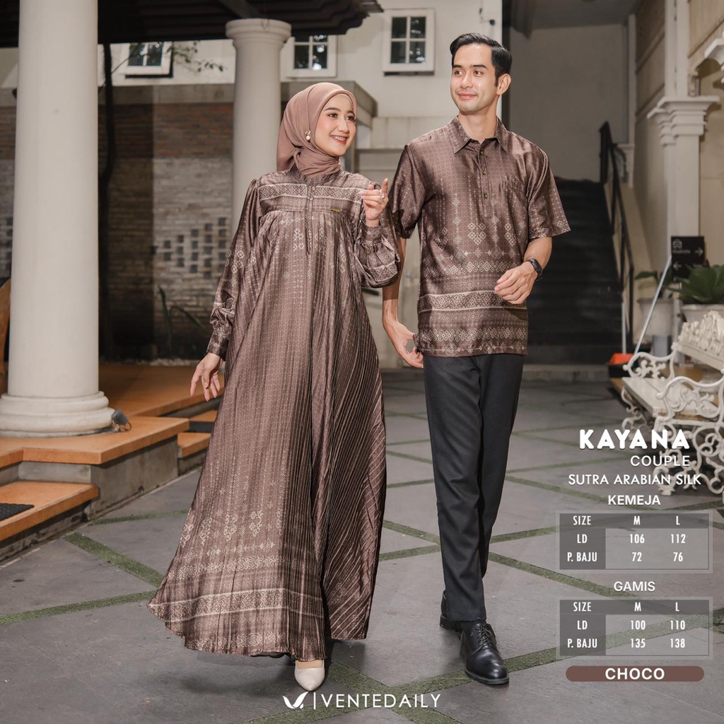 Kanaya Couple Premium byVentedaily Baju Setelan Pasangan Sarimbit Lebaran Kondangan Syari Printing M