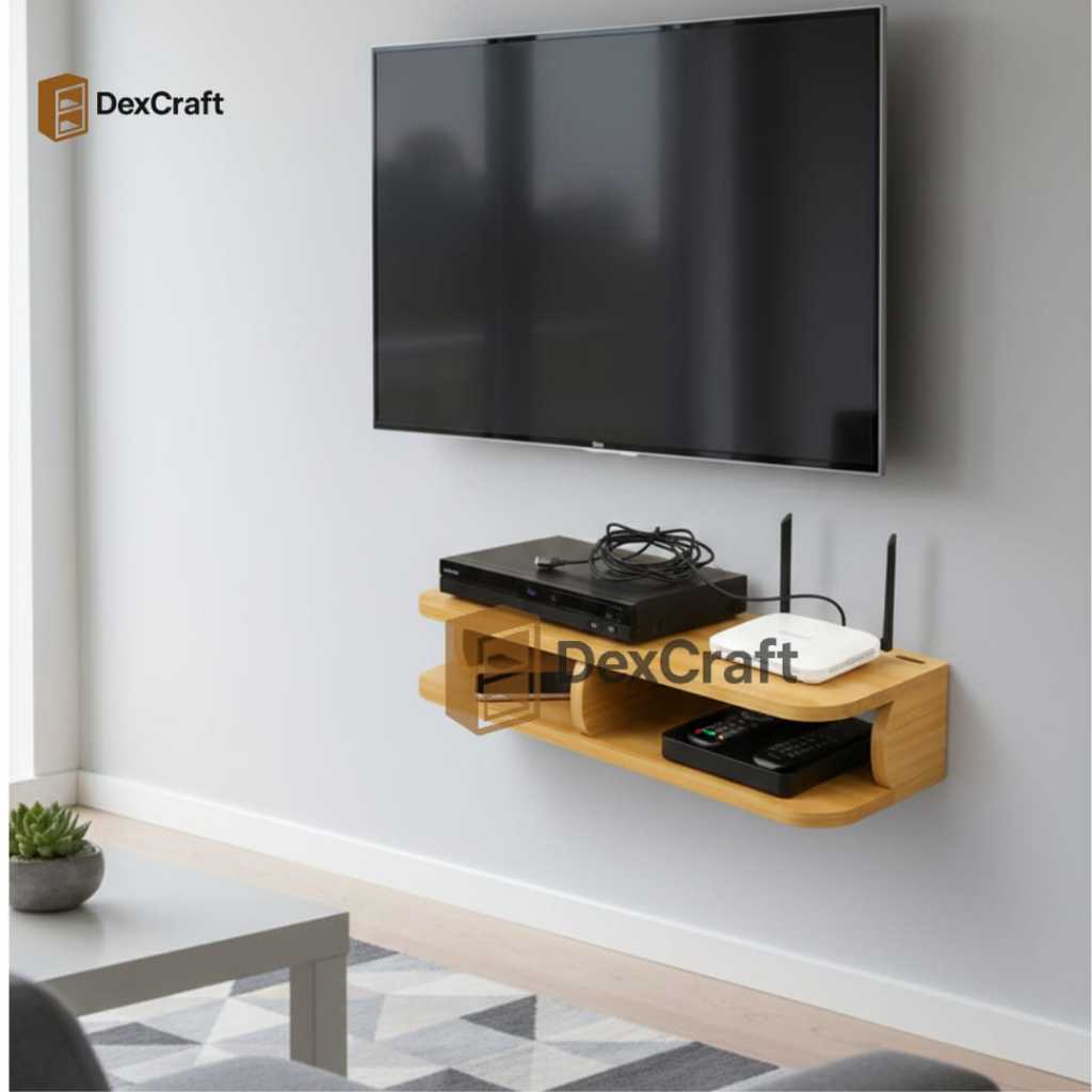 Rak Dinding Kayu Mahoni Minimalis – Rak Router & Aksesoris