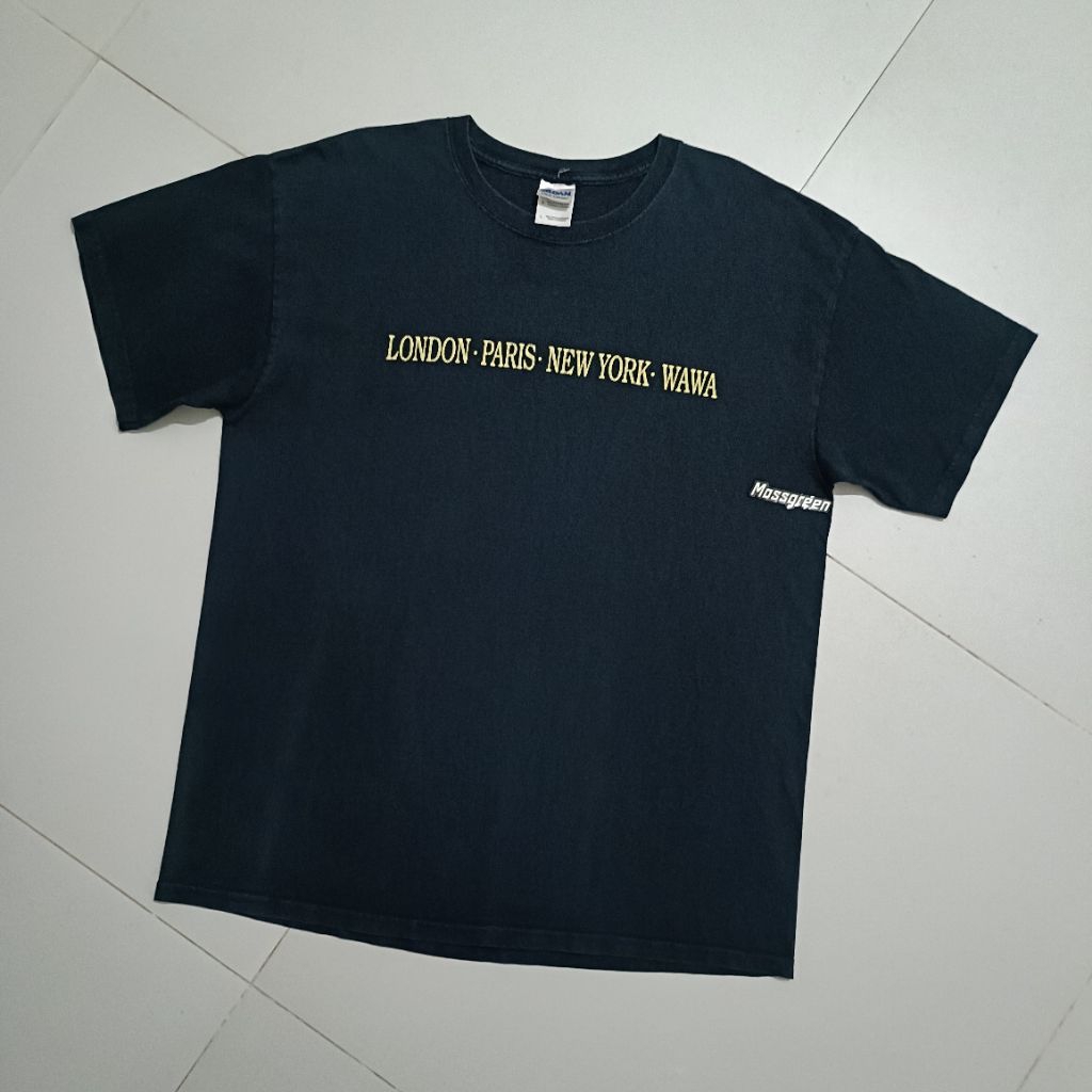 Kaos art tulisan kota LONDON-PARIS-NEW YORK-WAWA tag gildan ultra cotton ,L