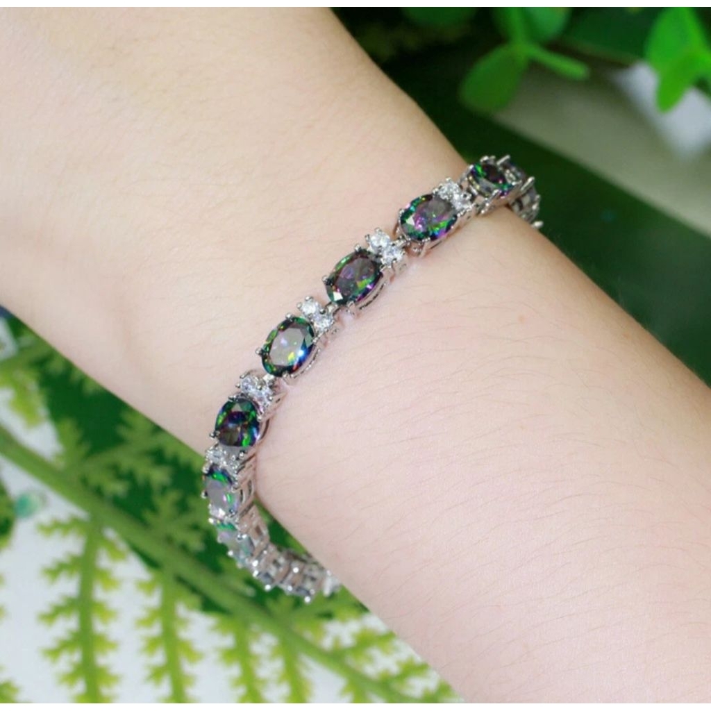Gelang silver s925 Turki cantik mewah batu mystic topaz model serut