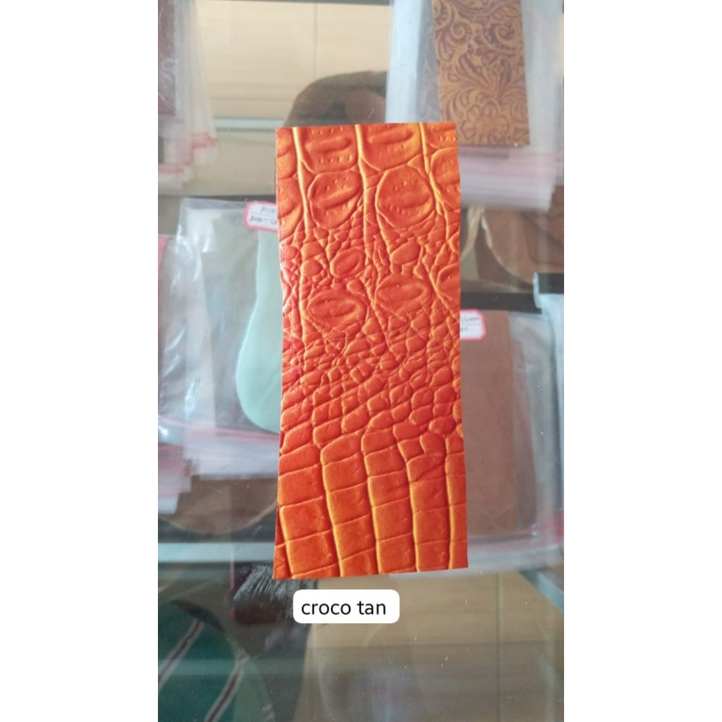 Kulit Sapi Lembaran Emboss Buaya Tan Premium Grade 70x90 cm Bahan Tas Sepatu Jaket