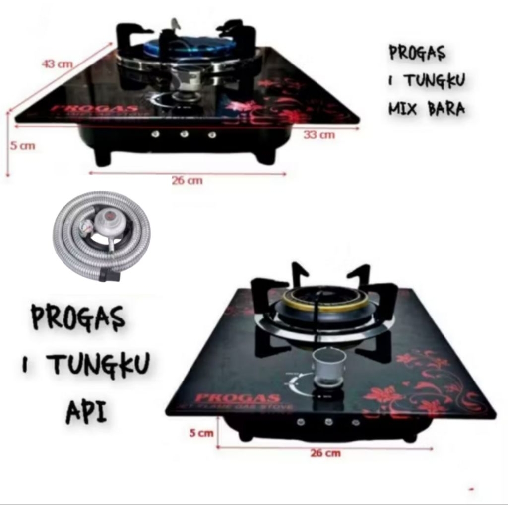 KOMPOR GAS KACA 1 TUNGKU PROGAS TEMPERED GLASS BISA TANAM & TIDAK
