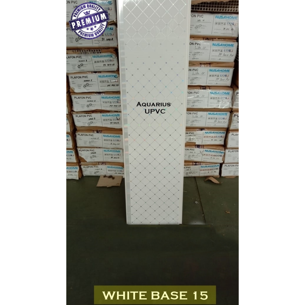 Plafon PVC Motif Putih White Base 15 Glossy Tebal 8mm Lebar 20cm Anti Air Rayap Kwalitas Premium