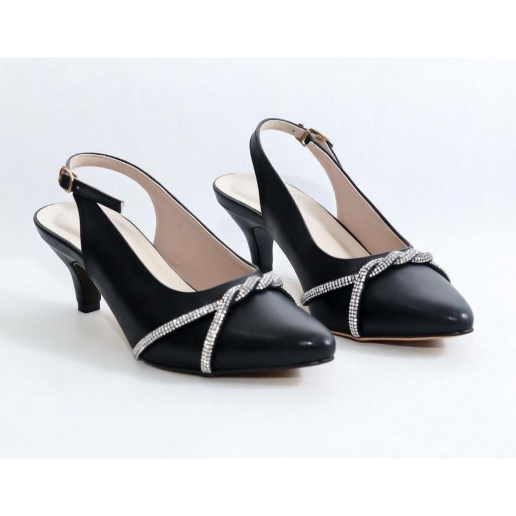 [TERBARU] Sandal Heels slingback Wanita Kristal Mewah / Sepatu Pesta Kondangan Hak 5cm Elegant Premi