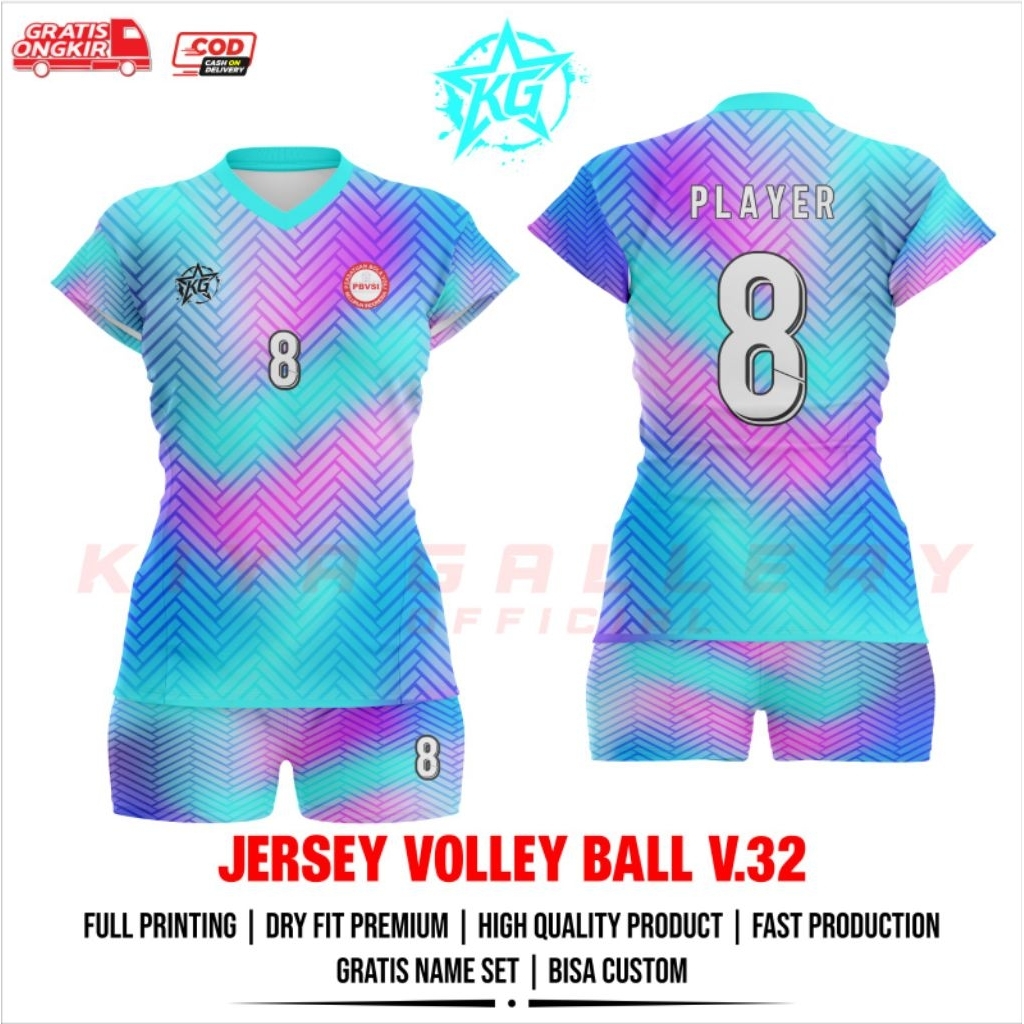 JERSEY BAJU VOLI WANITA V.32 FULL PRINTING GRATIS NAMA DAN NOMOR