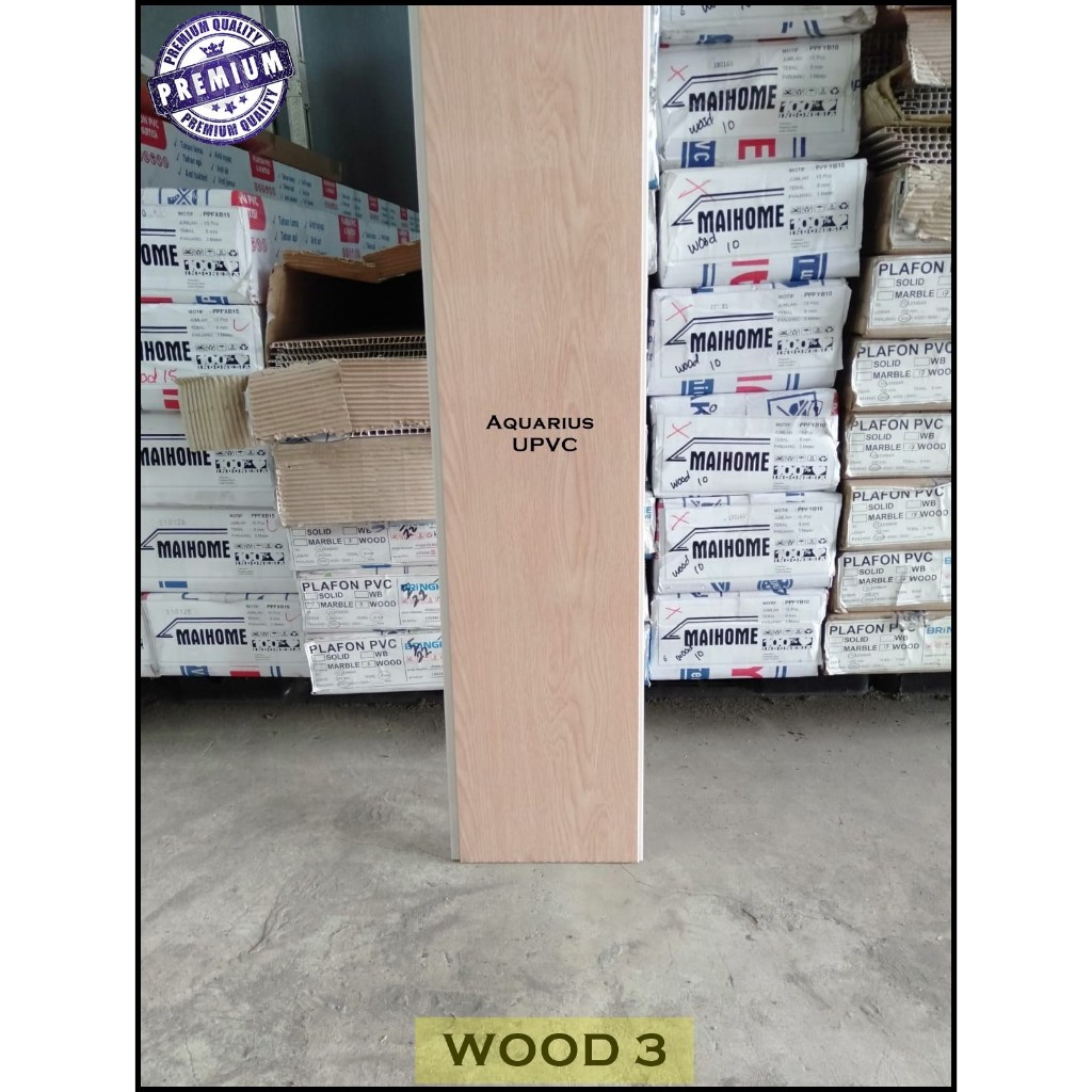 Plafon PVC Motif Putih Wood 3 Glossy Tebal 8mm Lebar 20cm Anti Air Rayap Kwalitas Premium